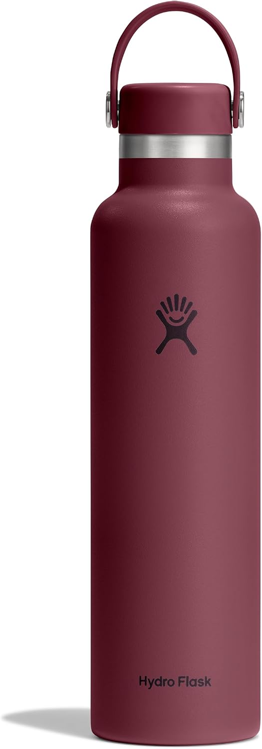Hydro Flask Water Bottle - Insulated Stainless Steel - Non Spill, Leakproof in 24 Oz Burgundy