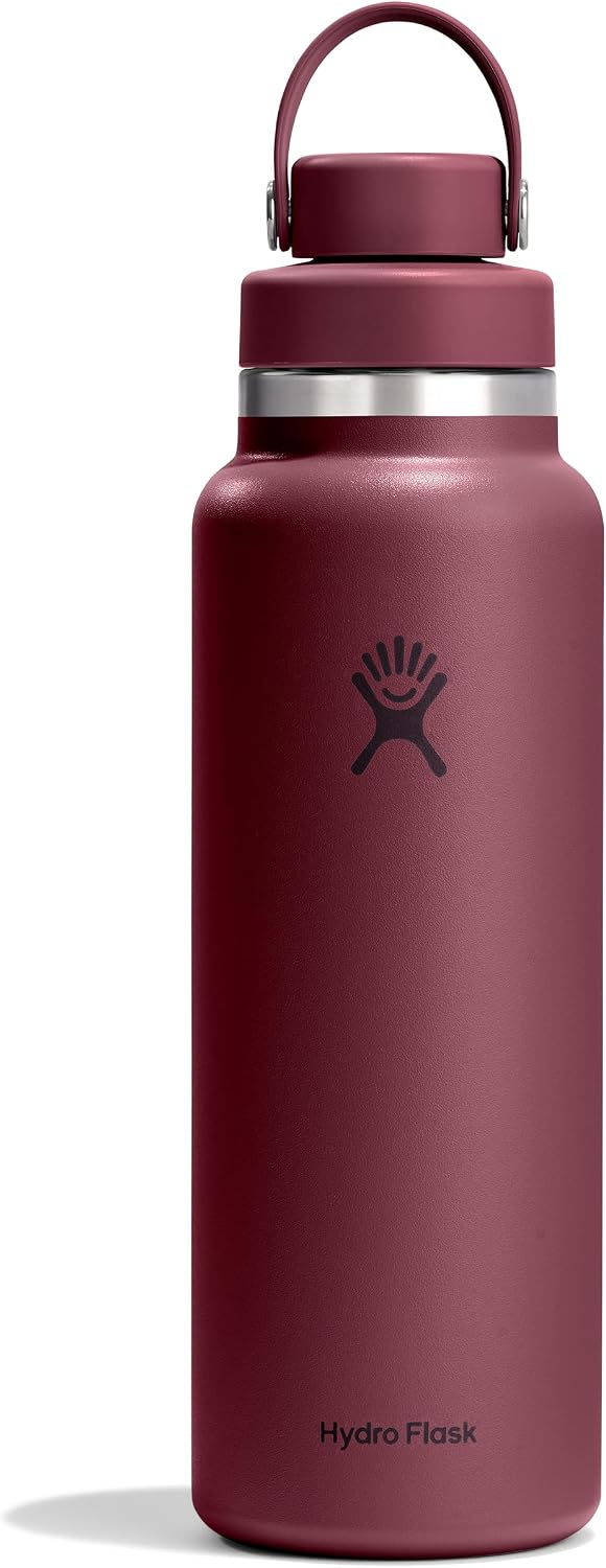 Hydro Flask Water Bottle - Insulated Stainless Steel - Wide Mouth Flex Chug Lid, Non Spill, Leakproof in 40 Oz Burgundy