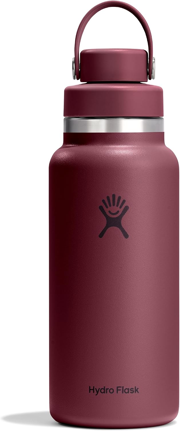Hydro Flask Water Bottle - Insulated Stainless Steel - Wide Mouth Flex Chug Lid, Non Spill, Leakproof in 32 Oz Burgundy