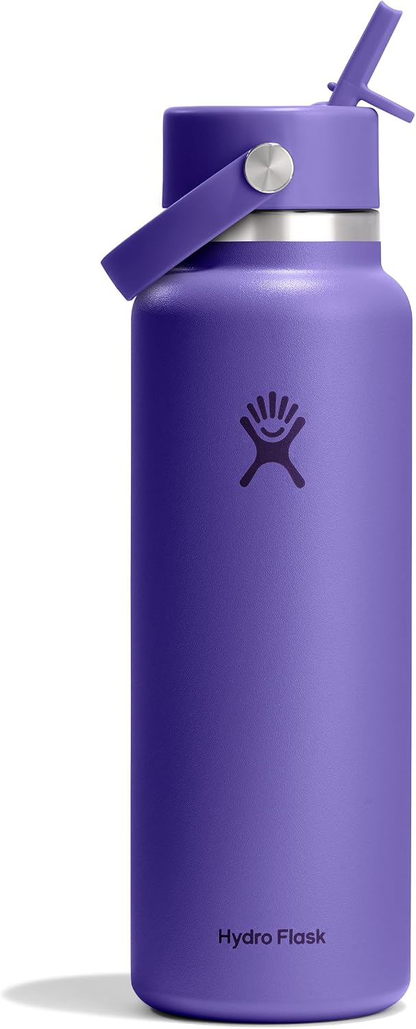 Hydro Flask Water Bottle - Insulated Stainless Steel - Wide Straw Lid, Non Spill, Leakproof in 40 Oz Utopia Purple