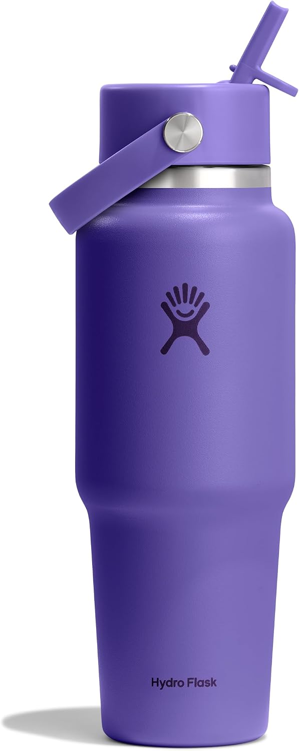 Hydro Flask Travel Water Bottle - Insulated Stainless Steel - Wide Straw Lid, Non Spill, Leakproof in 32 Oz Utopia Purple