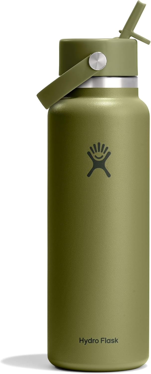 Hydro Flask Water Bottle - Insulated Stainless Steel - Wide Straw Lid, Non Spill, Leakproof in 40 Oz Palmer Green