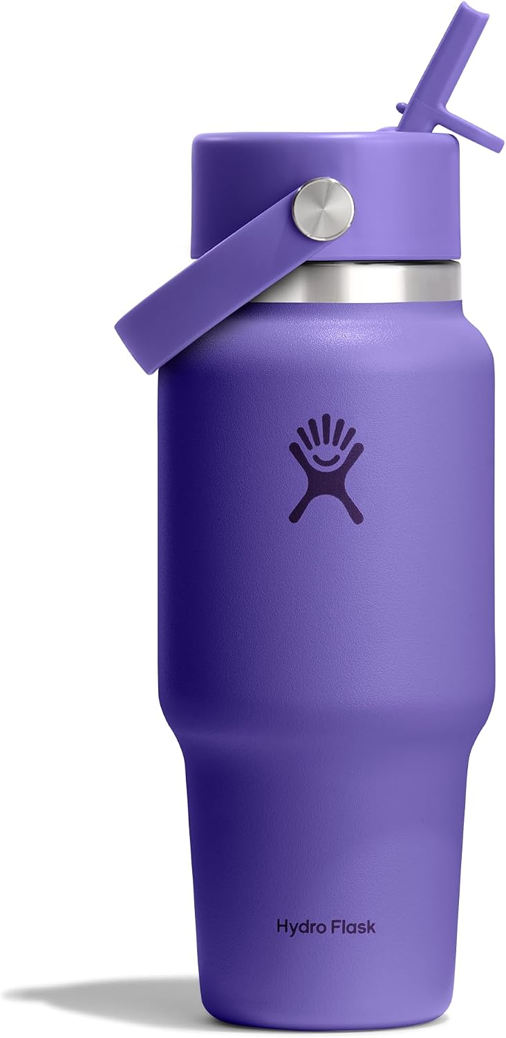 Hydro Flask Travel Water Bottle - Insulated Stainless Steel - Wide Straw Lid, Non Spill, Leakproof in 24 Oz Utopia Purple
