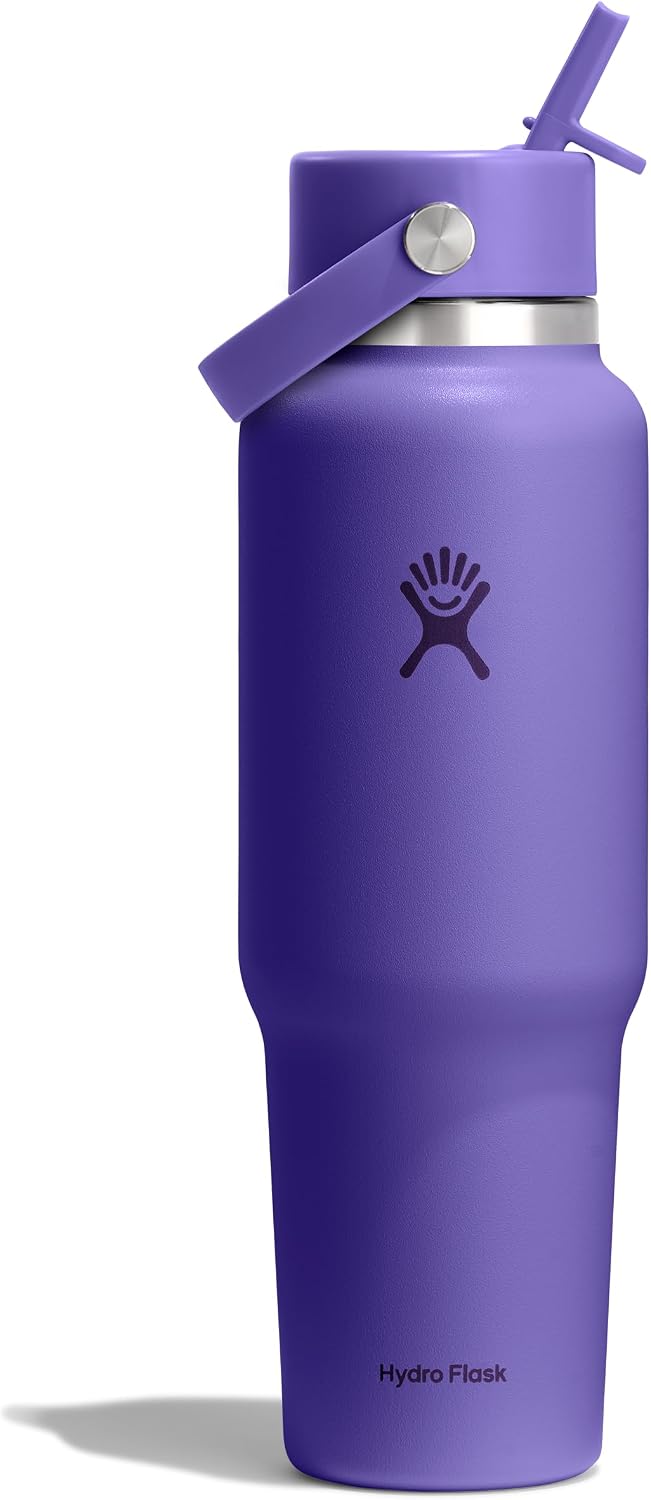 Hydro Flask Travel Water Bottle - Insulated Stainless Steel - Wide Straw Lid, Non Spill, Leakproof in 40 Oz Utopia Purple