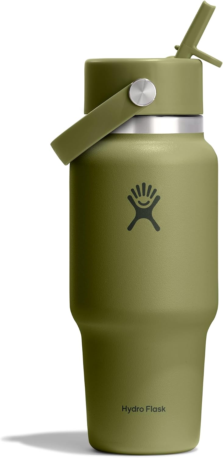 Hydro Flask Travel Water Bottle - Insulated Stainless Steel - Wide Straw Lid, Non Spill, Leakproof in 24 Oz Palmer Green