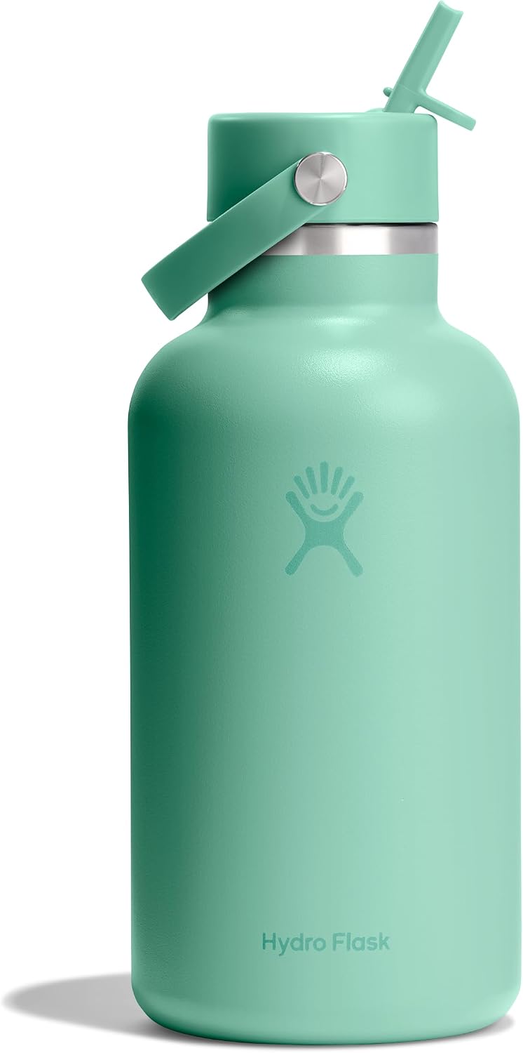 Hydro Flask Water Bottle - Insulated Stainless Steel - Wide Straw Lid, Non Spill, Leakproof in 64 Oz Mermaid Green