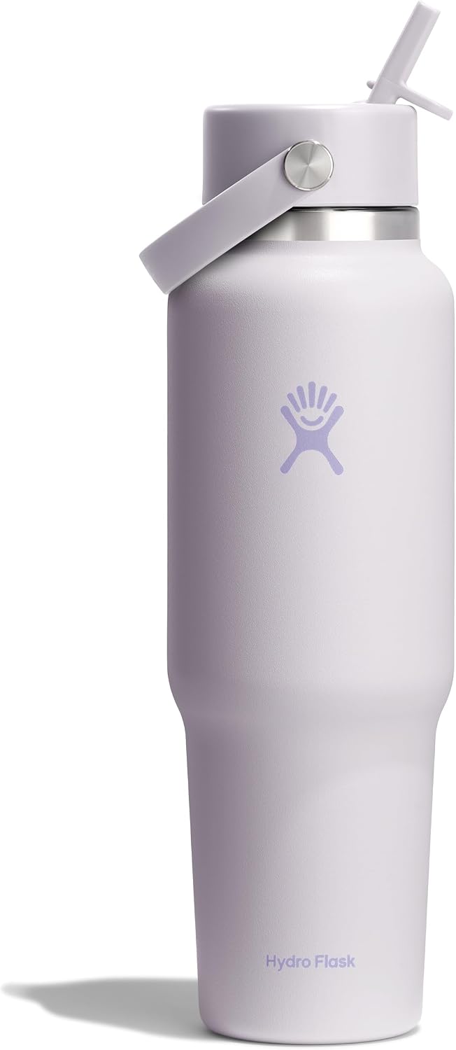 Hydro Flask Travel Water Bottle - Insulated Stainless Steel - Wide Straw Lid, Non Spill, Leakproof in 40 Oz Cloud Pink Could Pink