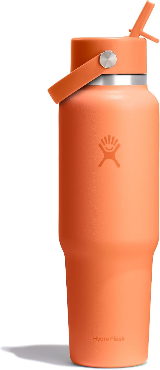 Hydro Flask Travel Water Bottle - Insulated Stainless Steel - Wide Straw Lid, Non Spill, Leakproof in 40 Oz Nectar Orange