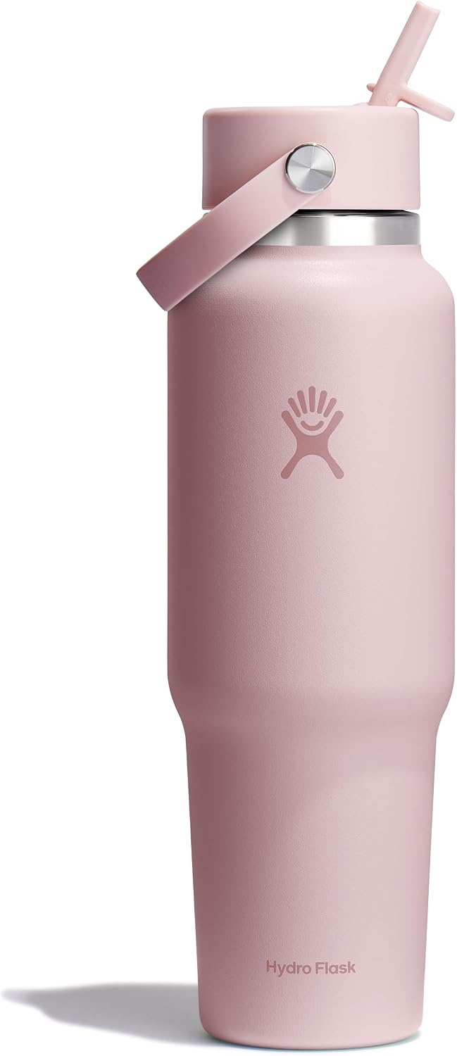 Hydro Flask Travel Water Bottle - Insulated Stainless Steel - Wide Straw Lid, Non Spill, Leakproof in 40 Oz Trillium Pink Tonal Trillium