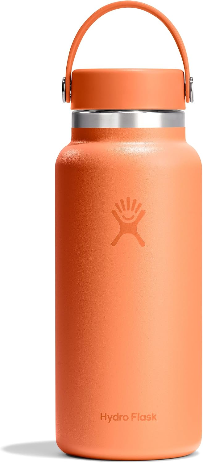 Hydro Flask Water Bottle - Insulated Stainless Steel - Wide Mouth Flex Lid, Non Spill, Leakproof in 32 Oz Nectar Orange