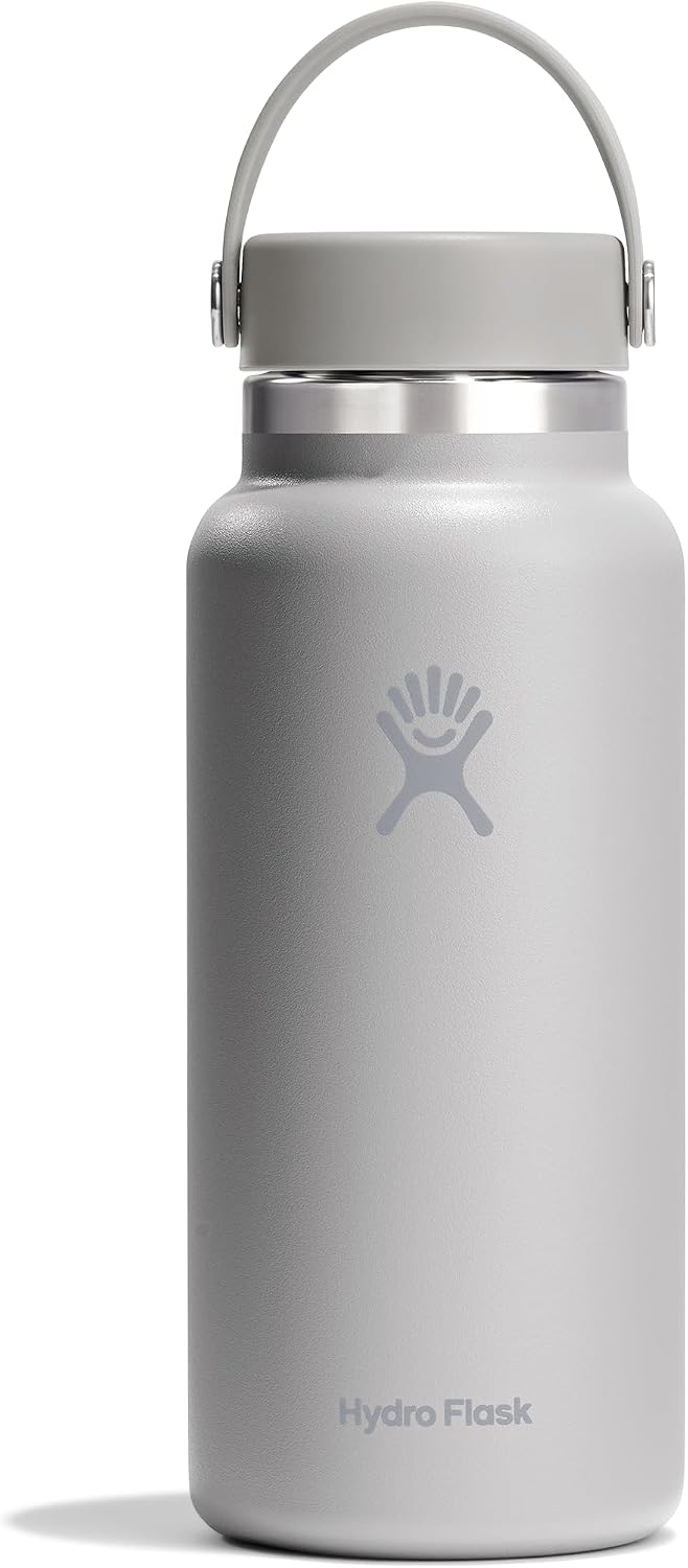 Hydro Flask Water Bottle - Insulated Stainless Steel - Wide Mouth Flex Lid, Non Spill, Leakproof and Refillable in 32 Oz Brich Gray Birch