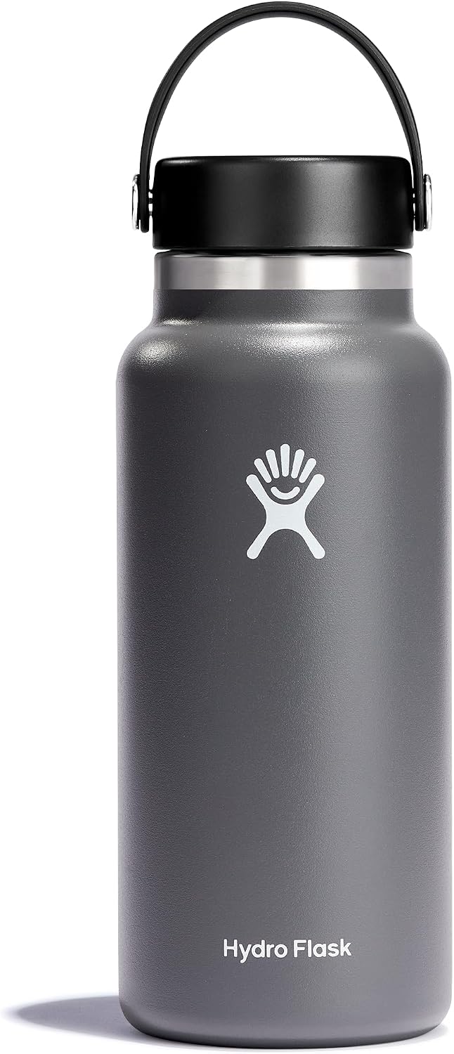 Hydro Flask Water Bottle - Insulated Stainless Steel - Wide Mouth Flex Lid, Non Spill, Leakproof and Refillable in 32 Oz Stone