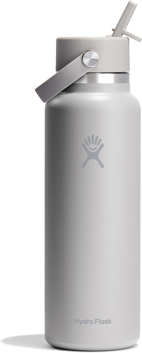 Hydro Flask Water Bottle - Insulated Stainless Steel - Wide Mouth Flex Straw Lid, Non Spill, Leakproof and Refillable in 40 Oz Tonal Birch