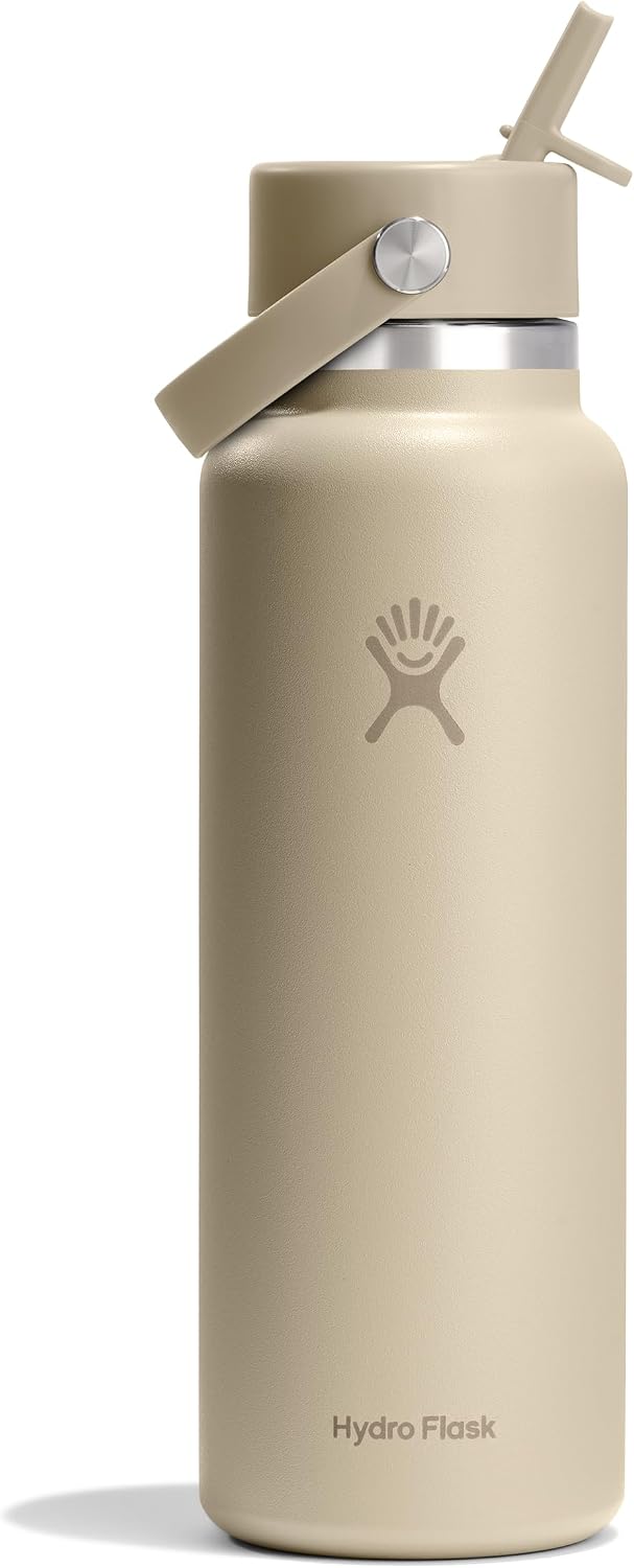 Hydro Flask Water Bottle - Insulated Stainless Steel - Wide Straw Lid, Non Spill, Leakproof in 40 Oz Oat Tan TONAL OAT