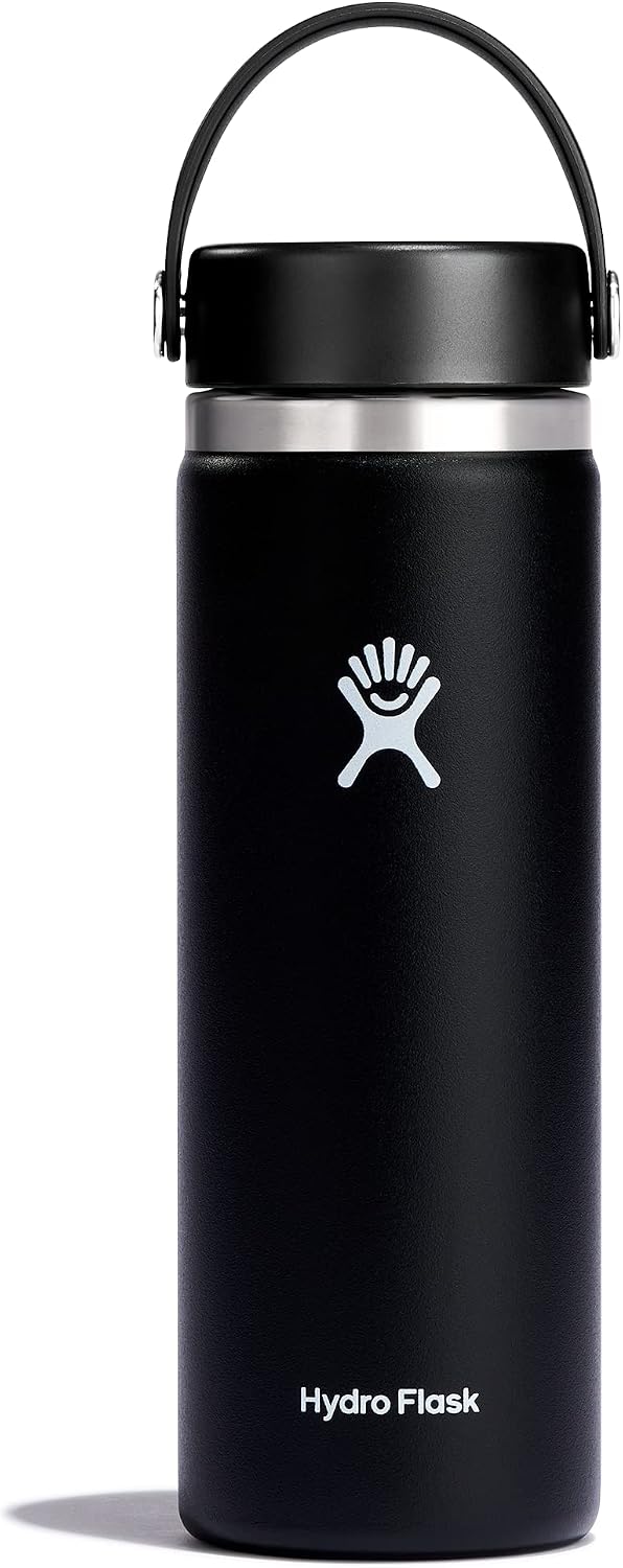 Hydro Flask Water Bottle - Insulated Stainless Steel - Wide Mouth Flex Lid, Non Spill, Leakproof and Refillable in 20 Oz Black