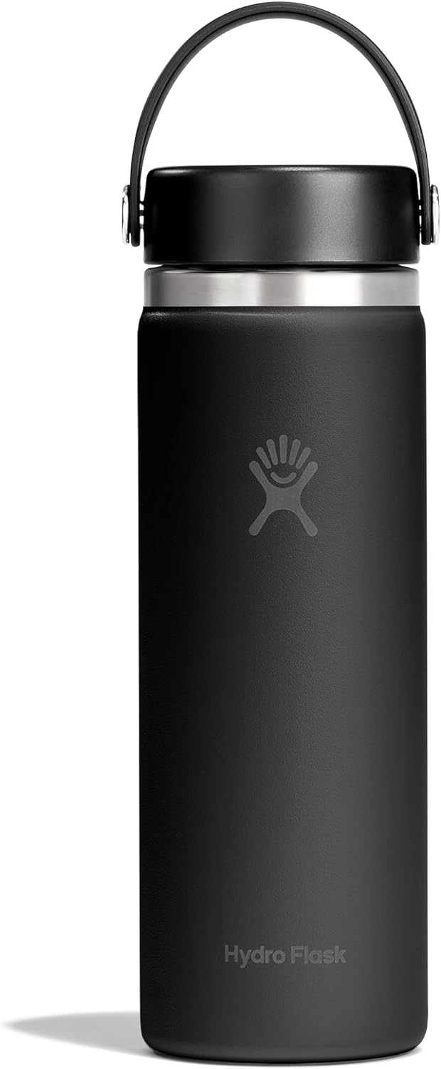 Hydro Flask Water Bottle - Insulated Stainless Steel - Wide Mouth Flex Lid, Non Spill, Leakproof and Refillable in 20 Oz Tonal Black