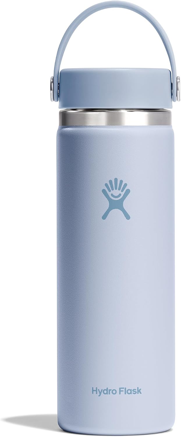 Hydro Flask Water Bottle - Insulated Stainless Steel - Wide Mouth Flex Lid, Non Spill, Leakproof and Refillable in 20 Oz Surf Blue