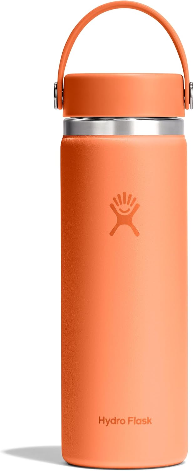 Hydro Flask Water Bottle - Insulated Stainless Steel - Wide Mouth Flex Lid, Non Spill, Leakproof and Refillable in 20 Oz Nectar Orange