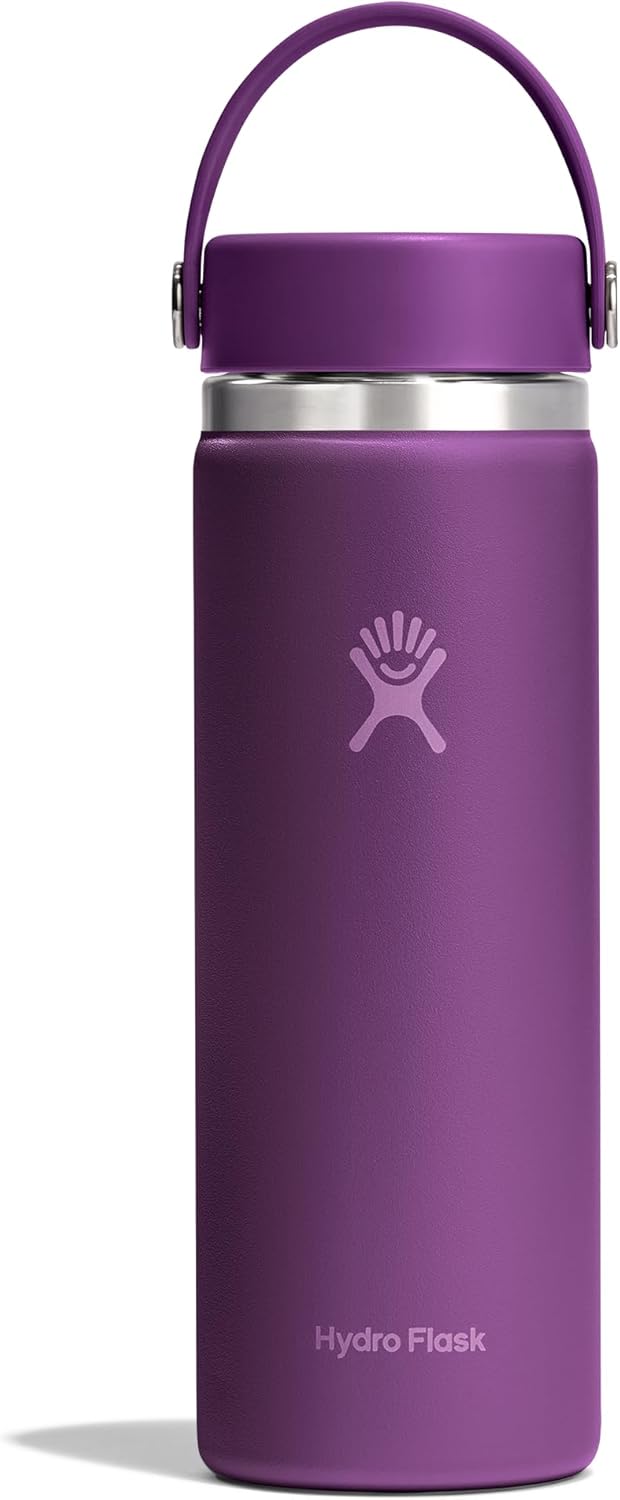 Hydro Flask Water Bottle - Insulated Stainless Steel - Wide Mouth Flex Lid, Non Spill, Leakproof and Refillable in 20 Oz Beachplum Purple