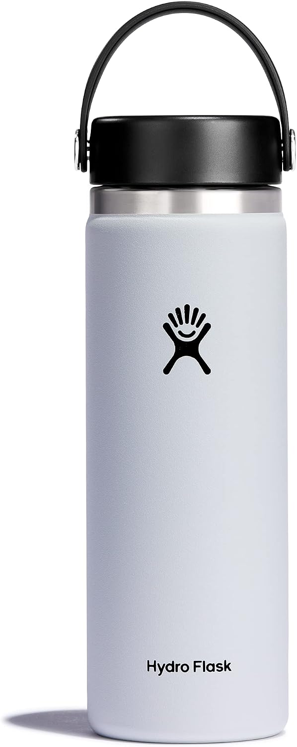 Hydro Flask Water Bottle - Insulated Stainless Steel - Wide Mouth Flex Lid, Non Spill, Leakproof and Refillable in 20 Oz White