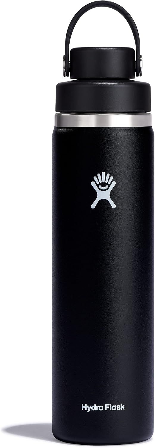Hydro Flask Water Bottle - Insulated Stainless Steel - Wide Mouth Flex Chug Lid, Non Spill, Leakproof in 24 Oz Black