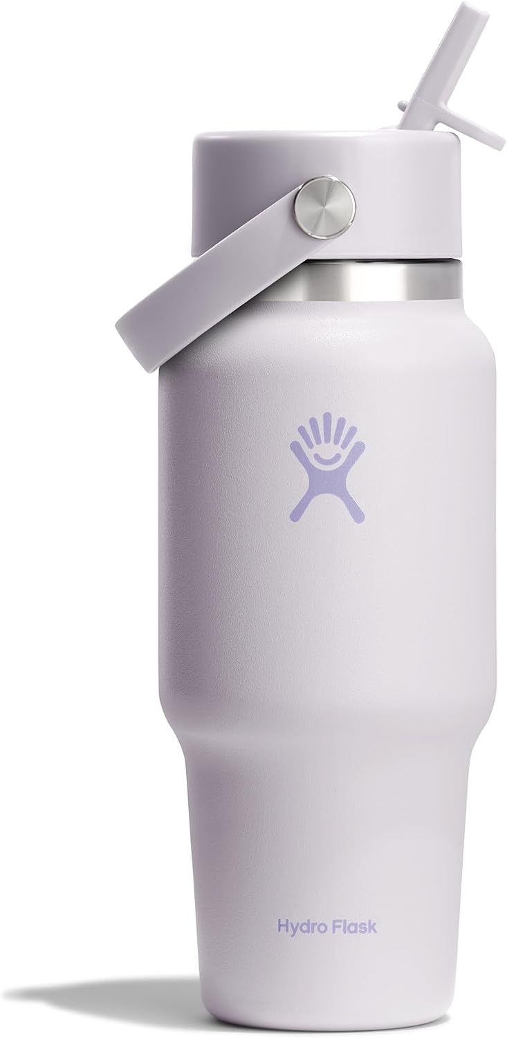 Hydro Flask Travel Water Bottle - Insulated Stainless Steel - Wide Straw Lid, Non Spill, Leakproof in 24 Oz Cloud Pink Could Pink