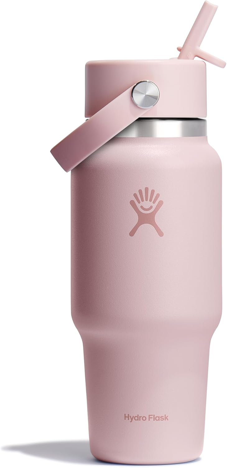 Hydro Flask Travel Water Bottle - Insulated Stainless Steel - Wide Straw Lid, Non Spill, Leakproof in 24 Oz Trillium Pink Tonal Trillium