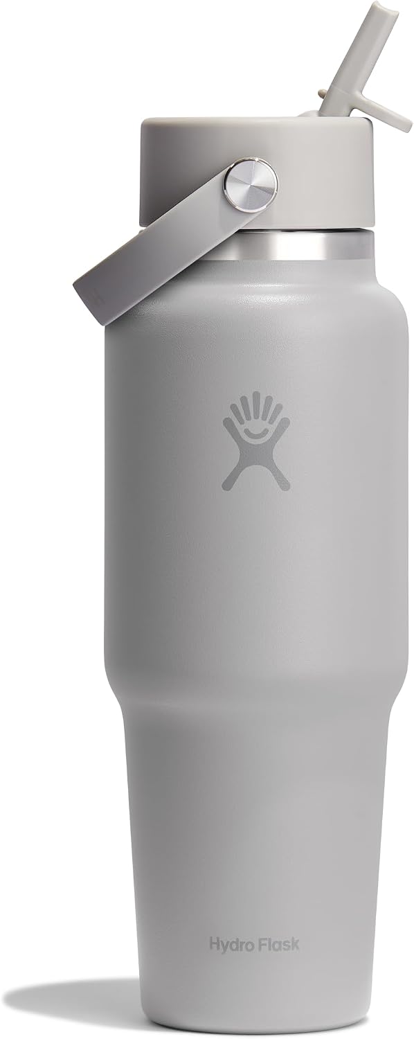 Hydro Flask Travel Water Bottle - Insulated Stainless Steel - Wide Straw Lid, Non Spill, Leakproof in 32 Oz Birch Gray