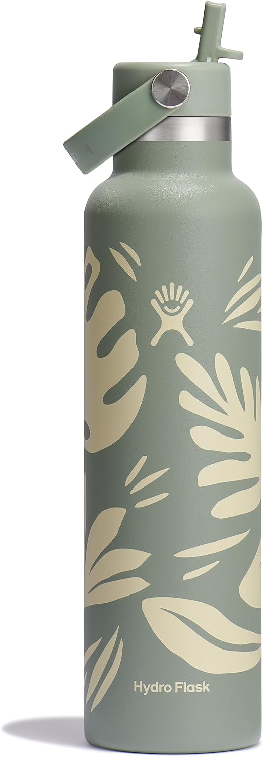 Hydro Flask Water Bottle - Insulated Stainless Steel - Straw Lid, Non Spill, Leakproof 24 Oz Botanical Bliss Green Botanical Bliss Agave