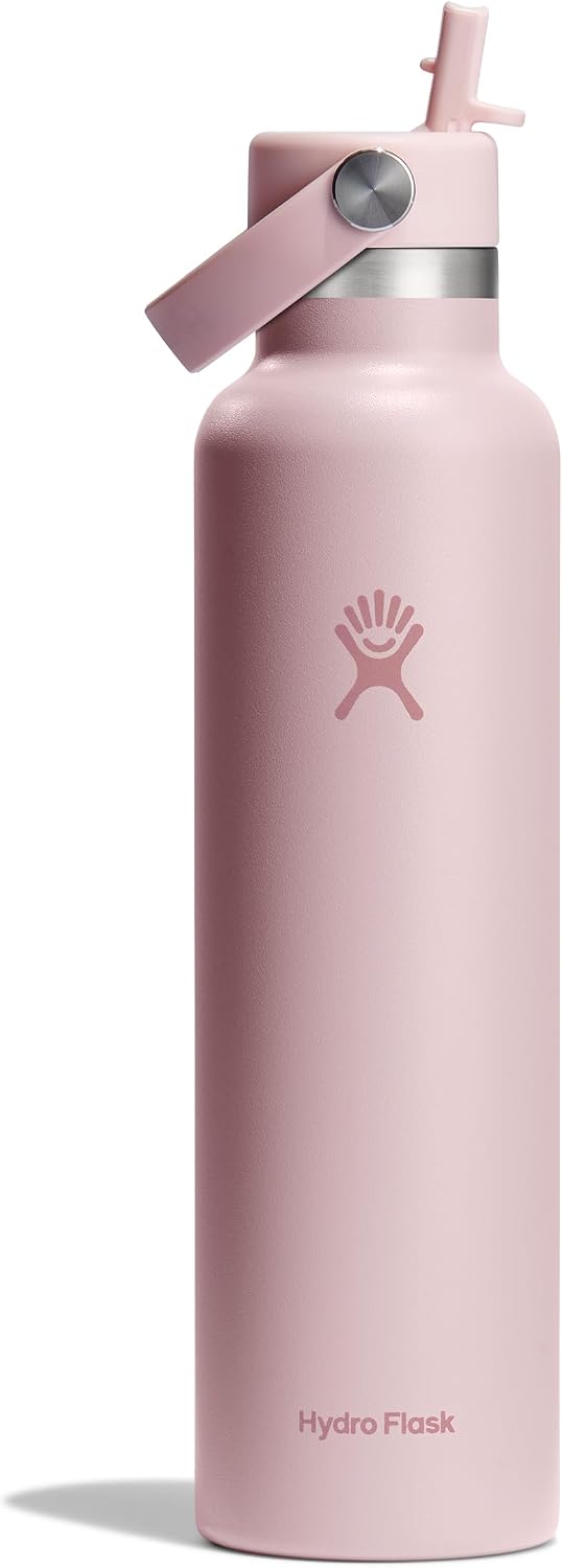 Hydro Flask Water Bottle - Insulated Stainless Steel - Straw Lid, Non Spill, Leakproof 24 Oz Trillium Pink Tonal Trillium