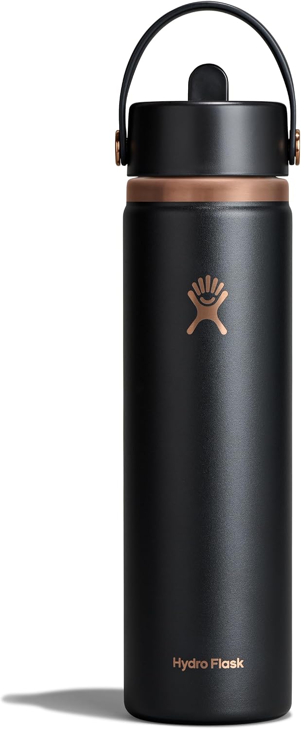 Hydro Flask Water Bottle - Insulated Stainless Steel - Wide Straw Lid, Non Spill, Leakproof in 24 Oz Black Arc
