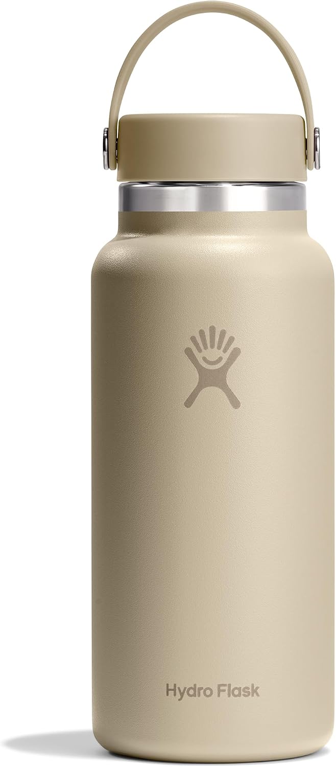 Hydro Flask Water Bottle - Insulated Stainless Steel - Wide Mouth Flex Lid, Non Spill, Leakproof and Refillable in 32 Oz Oat Tan