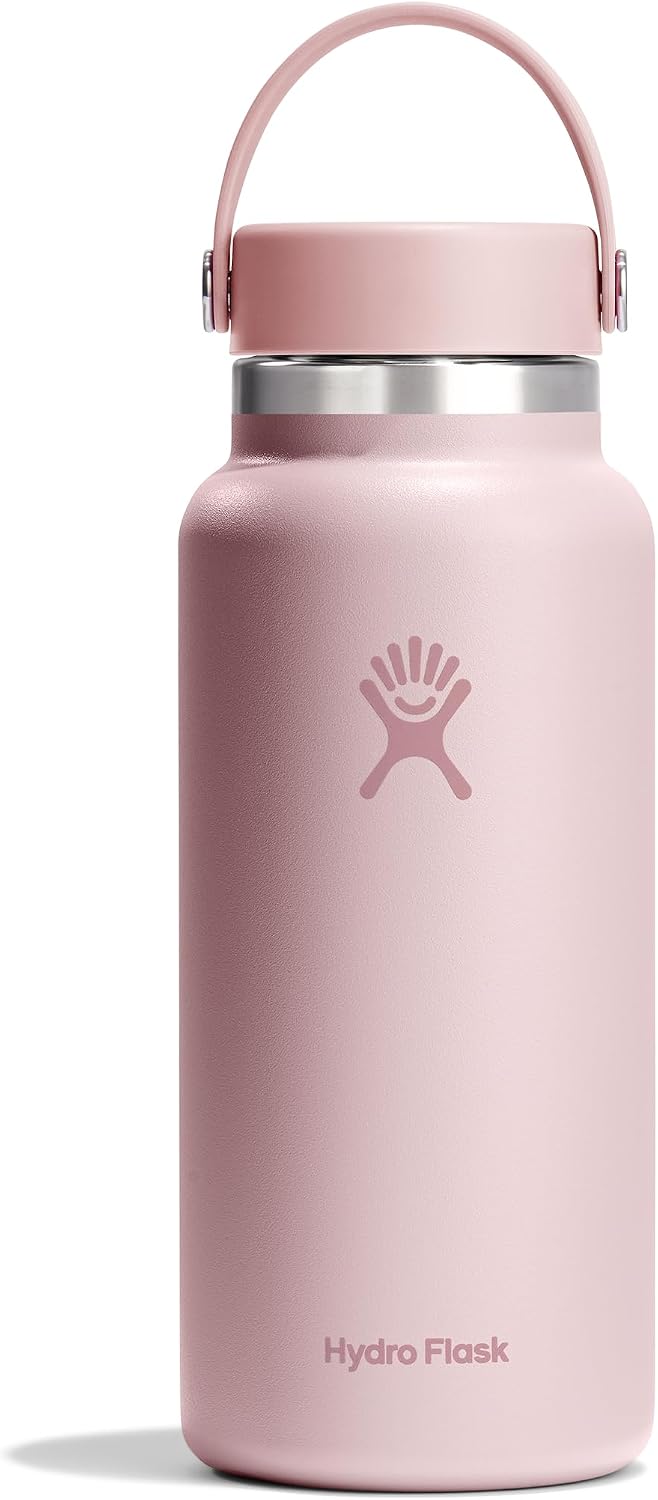 Hydro Flask Water Bottle - Insulated Stainless Steel - Wide Mouth Flex Lid, Non Spill, Leakproof and Refillable in 32 Oz Trillium Pink Tonal Trillium