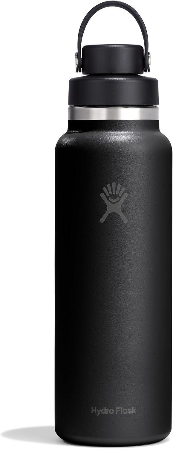Hydro Flask Water Bottle - Insulated Stainless Steel - Wide Mouth Flex Chug Lid, Non Spill, Leakproof in 40 Oz Tonal Black