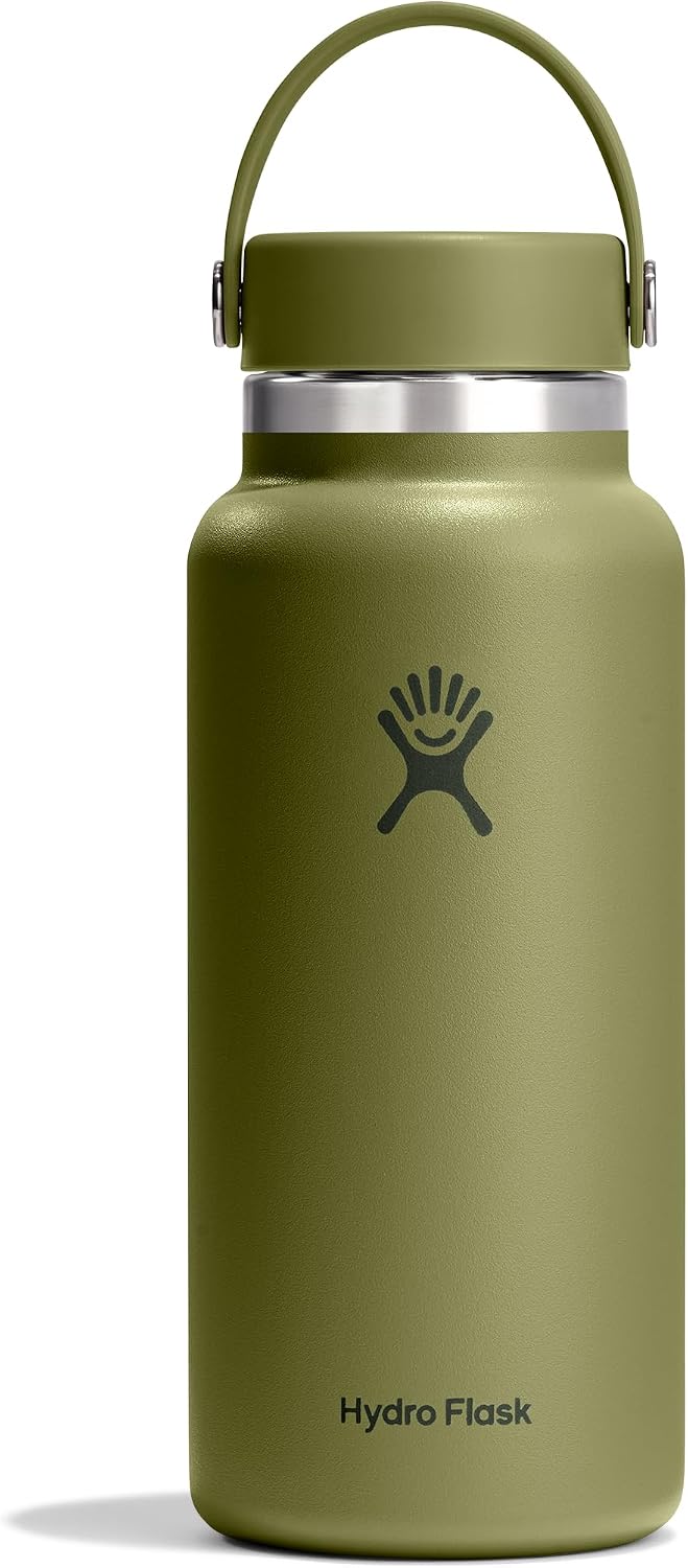 Hydro Flask Water Bottle - Insulated Stainless Steel - Wide Mouth Flex Lid, Non Spill, Leakproof and Refillable in 32 Oz Palmer Green