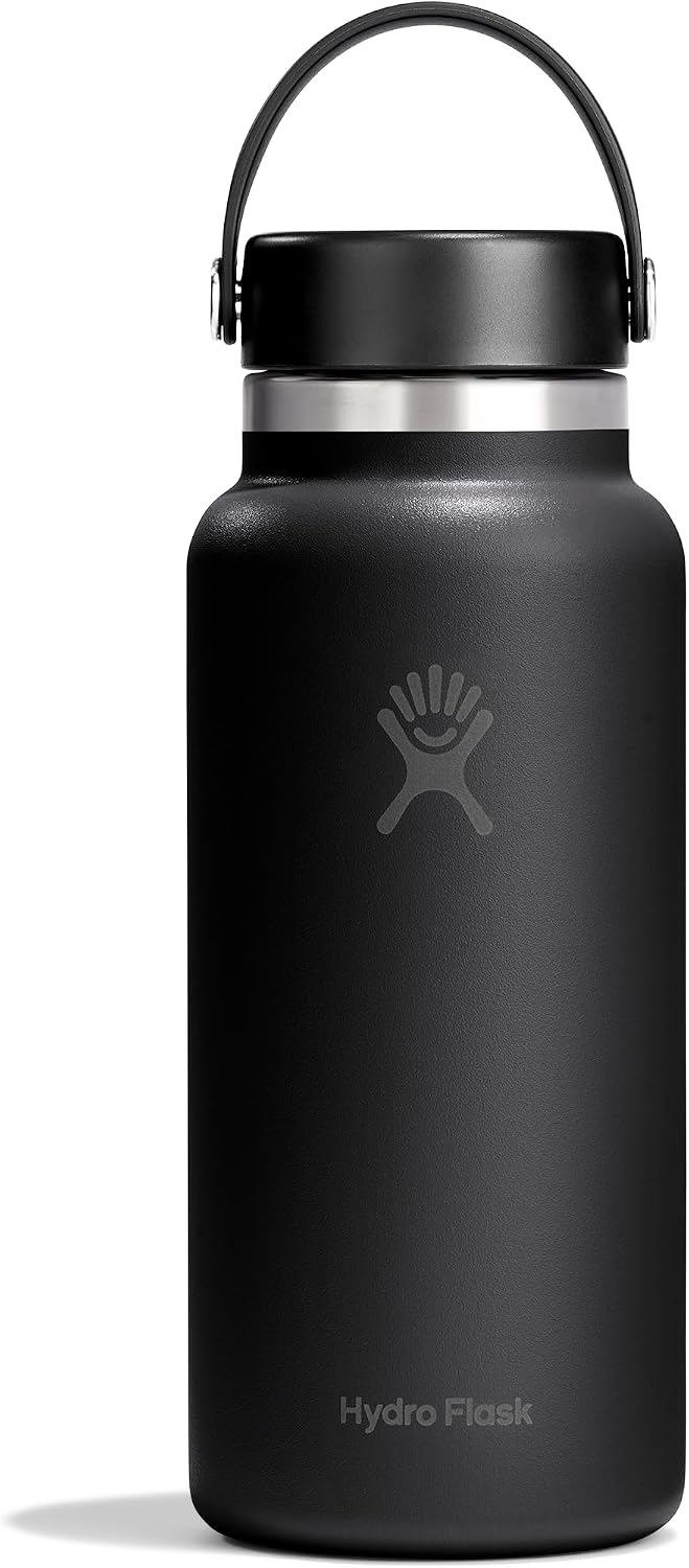 Hydro Flask Water Bottle - Insulated Stainless Steel - Wide Mouth Flex Lid, Non Spill, Leakproof and Refillable in 32 Oz Tonal Black