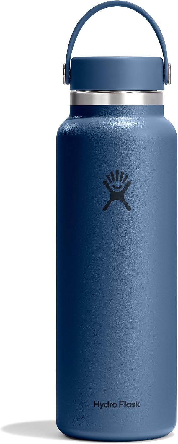 Hydro Flask Water Bottle - Insulated Stainless Steel - Wide Mouth Flex Lid, Non Spill, Leakproof and Refillable in 40 Oz Harbor Blue