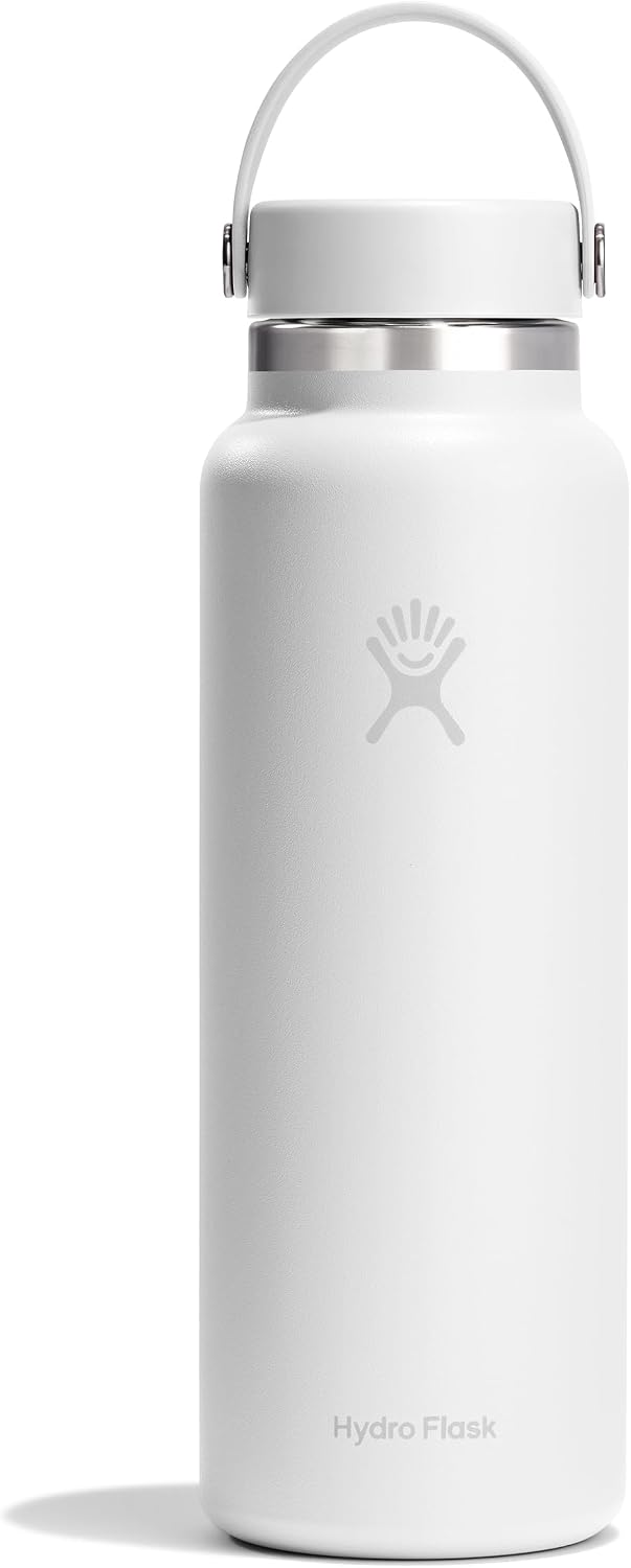 Hydro Flask Water Bottle - Insulated Stainless Steel - Wide Mouth Flex Lid, Non Spill, Leakproof and Refillable in 40 Oz Tonal White