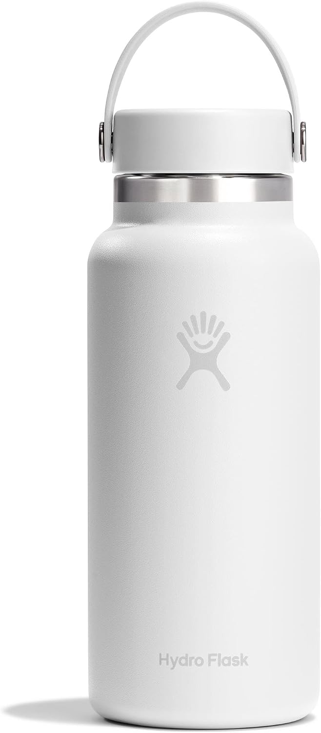 Hydro Flask Water Bottle - Insulated Stainless Steel - Wide Mouth Flex Lid, Non Spill, Leakproof and Refillable in 32 Oz Tonal White