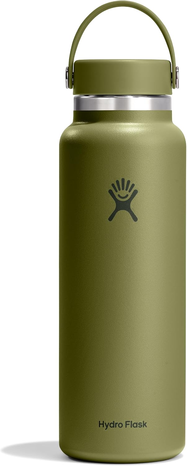 Hydro Flask Water Bottle - Insulated Stainless Steel - Wide Mouth Flex Lid, Non Spill, Leakproof and Refillable in 40 Oz Palmer Green