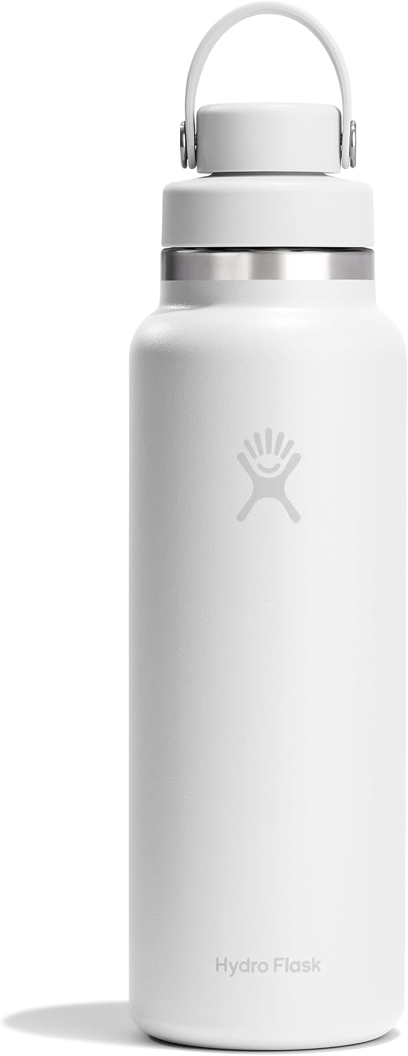 Hydro Flask Water Bottle - Insulated Stainless Steel - Wide Mouth Flex Chug Lid, Non Spill, Leakproof in 40 Oz Tonal White