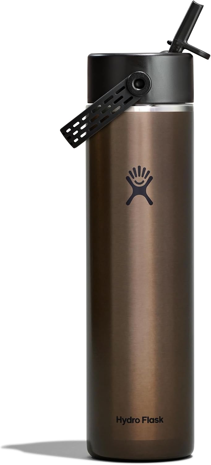 Hydro Flask 24 Oz Lightweight Wide Straw Lid - Insulated Stainless Steel Water Bottle - Hiking, Commuting Obsidian