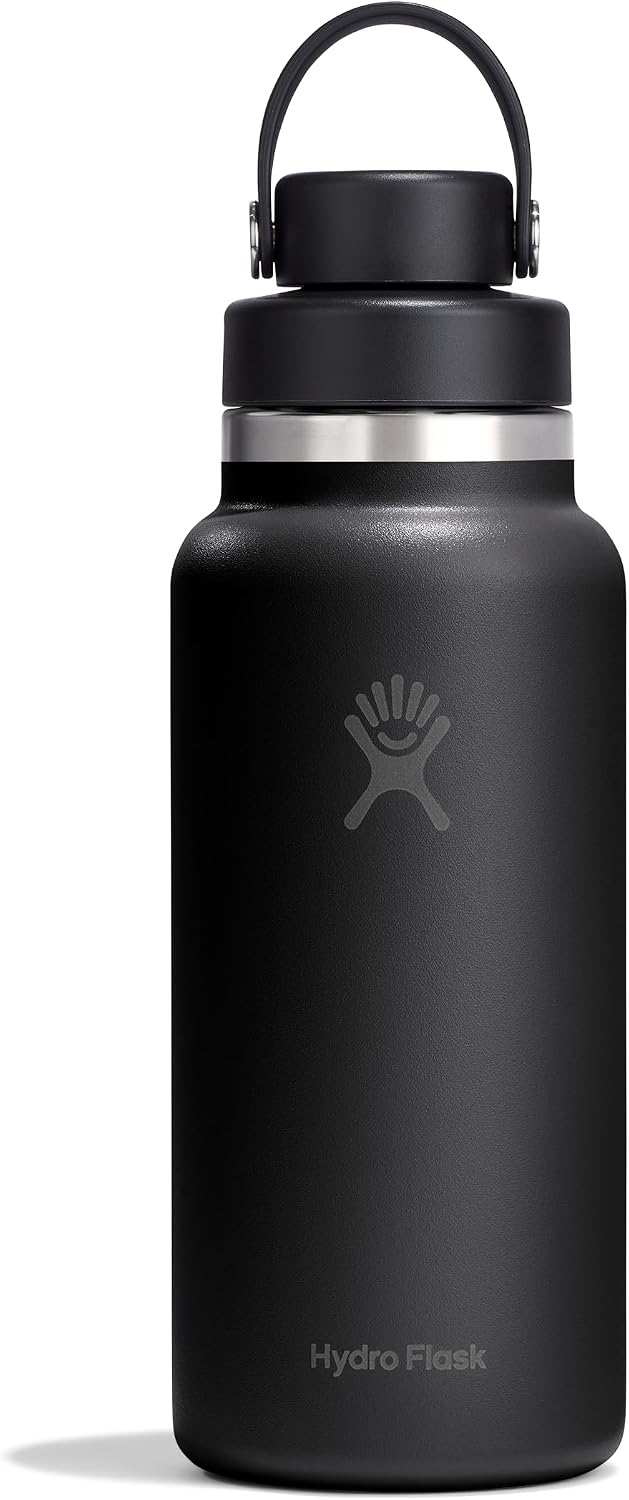 Hydro Flask Water Bottle - Insulated Stainless Steel - Wide Mouth Flex Chug Lid, Non Spill, Leakproof in 32 Oz Tonal Black