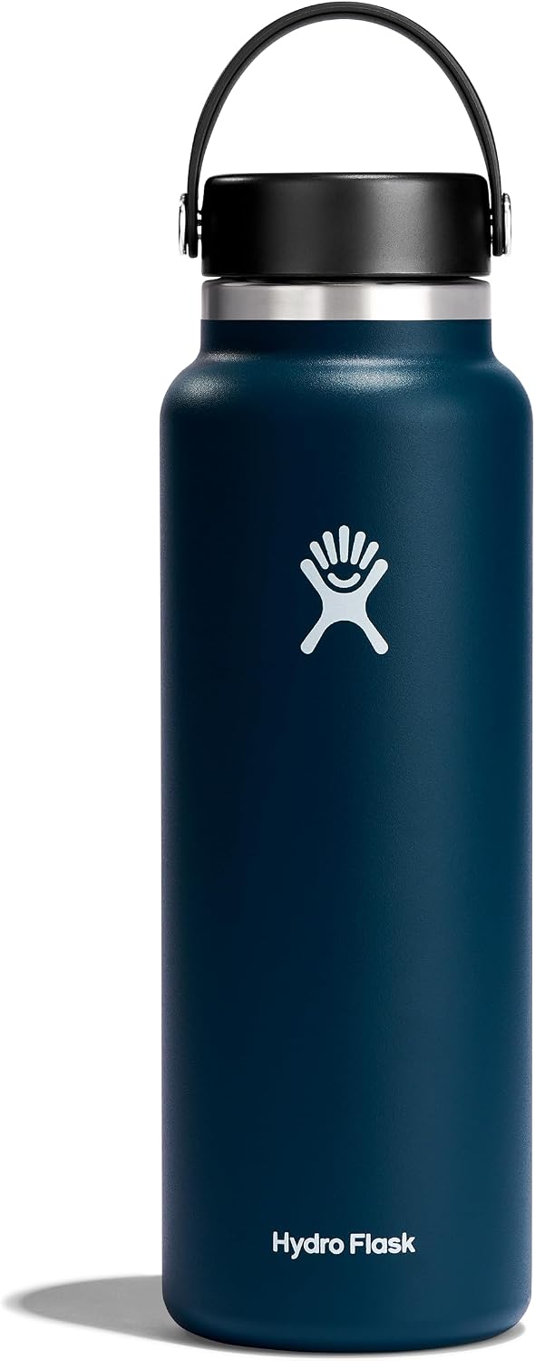 Hydro Flask Water Bottle - Insulated Stainless Steel - Wide Mouth Flex Lid, Non Spill, Leakproof and Refillable in 40 Oz Indigo