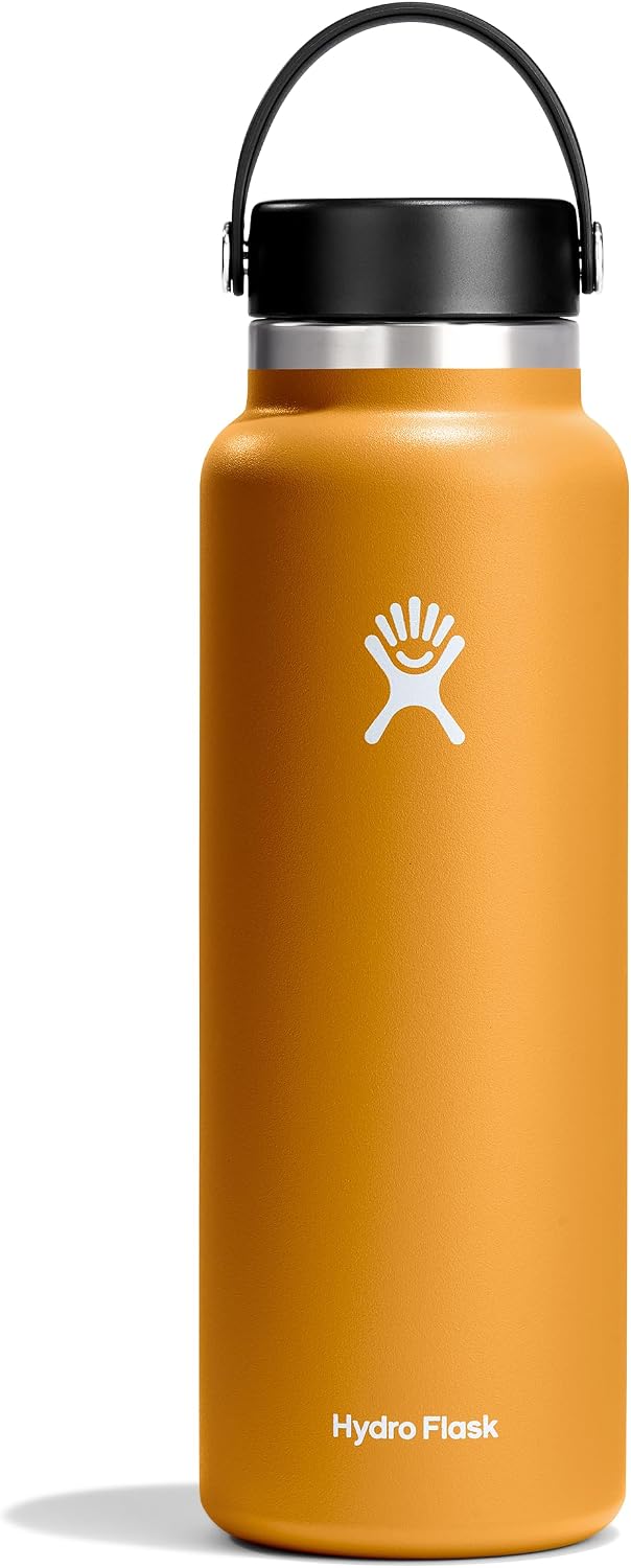 Hydro Flask Water Bottle - Insulated Stainless Steel - Wide Mouth Flex Lid, Non Spill, Leakproof and Refillable in 40 Oz Fossil
