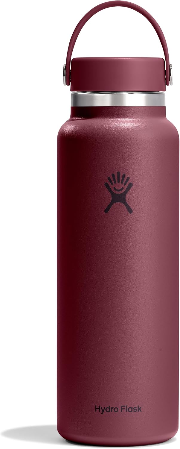 Hydro Flask Water Bottle - Insulated Stainless Steel - Wide Mouth Flex Lid, Non Spill, Leakproof and Refillable in 40 Oz Burgundy