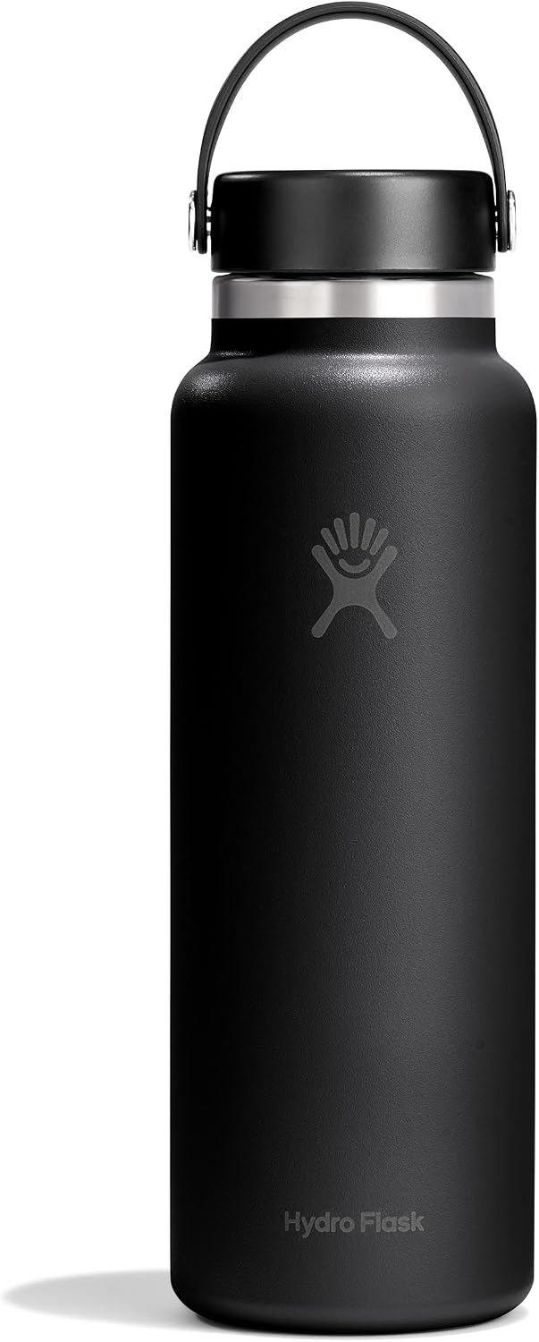 Hydro Flask Water Bottle - Insulated Stainless Steel - Wide Mouth Flex Lid, Non Spill, Leakproof and Refillable in 40 Oz Tonal Black