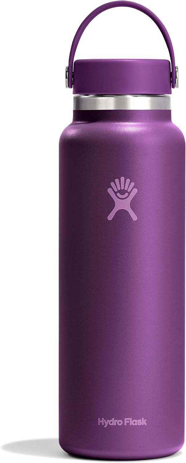 Hydro Flask Water Bottle - Insulated Stainless Steel - Wide Mouth Flex Lid, Non Spill, Leakproof and Refillable in 40 Oz Beachplum Purple