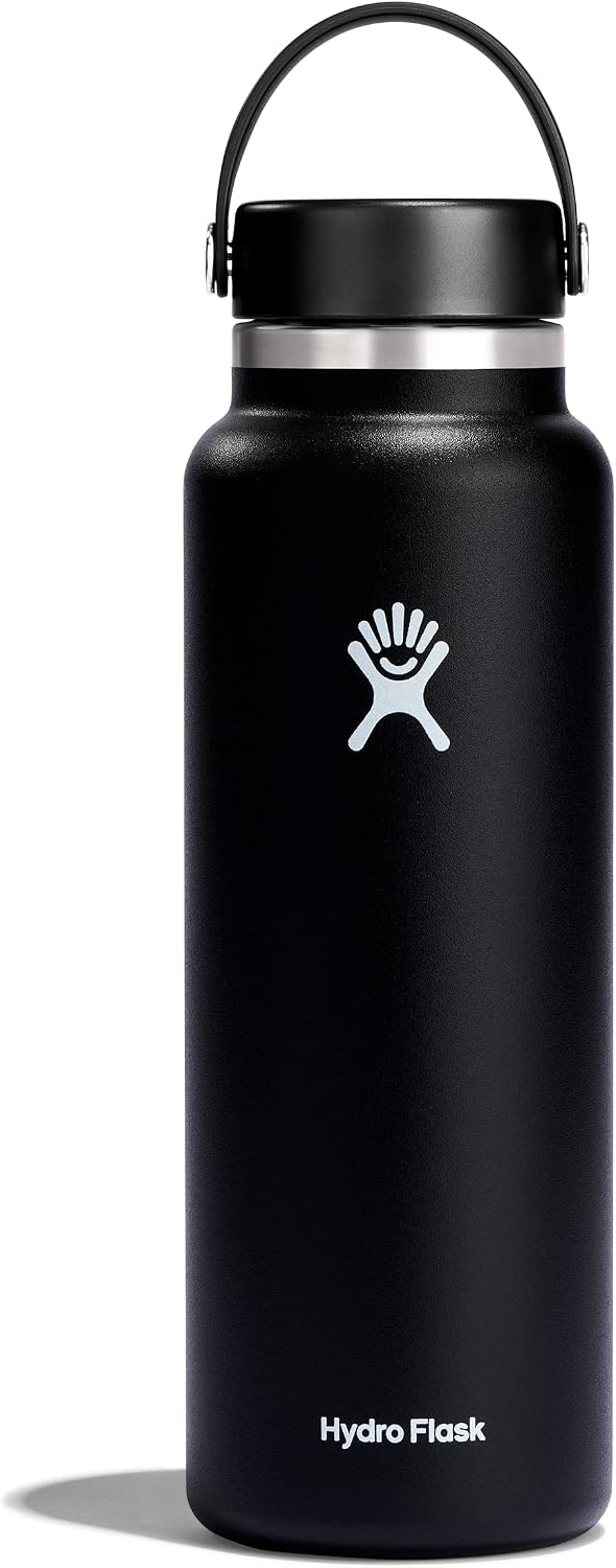 Hydro Flask Water Bottle - Insulated Stainless Steel - Wide Mouth Flex Lid, Non Spill, Leakproof and Refillable in 40 Oz Black