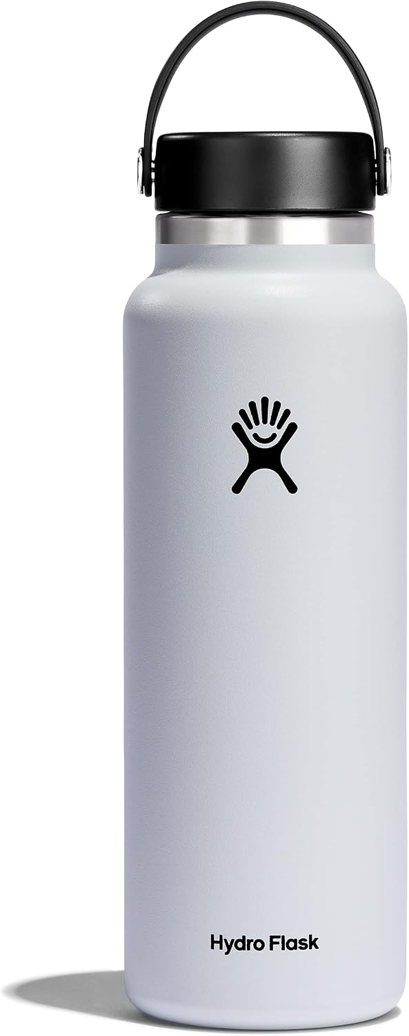 Hydro Flask Water Bottle - Insulated Stainless Steel - Wide Mouth Flex Lid, Non Spill, Leakproof and Refillable in 40 Oz White